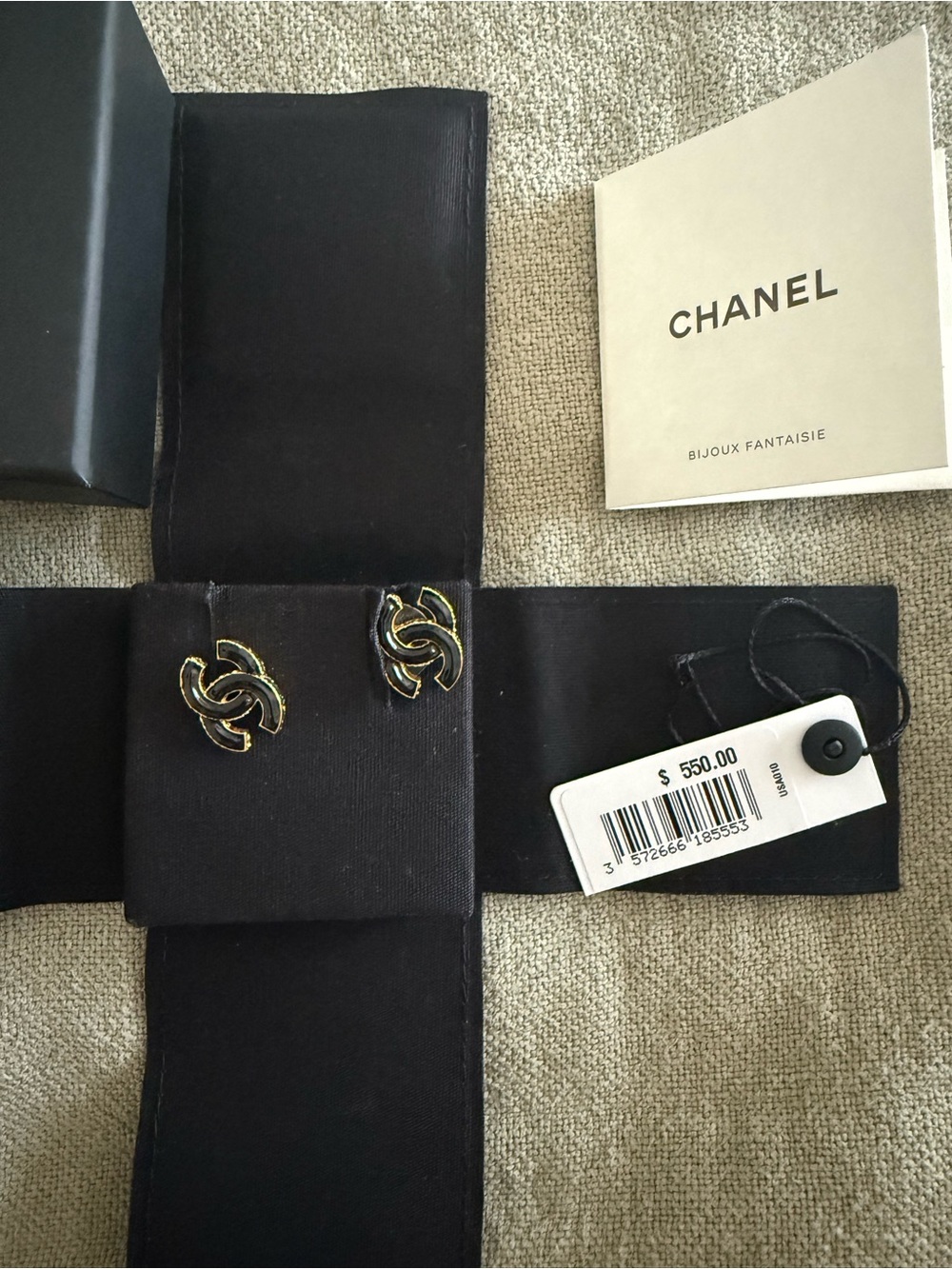 CHANEL Black and Gold Studs